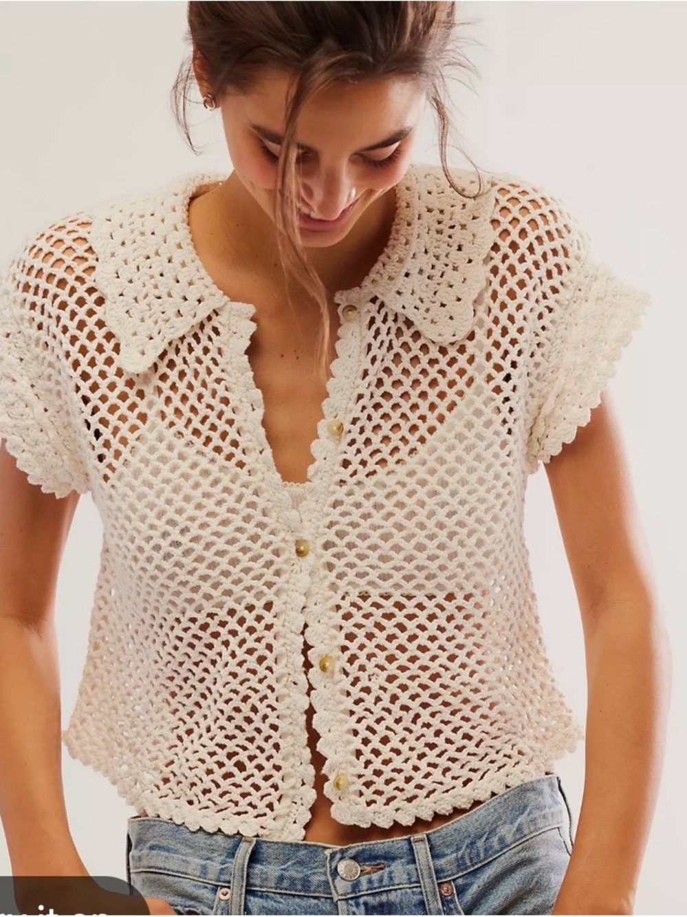 NWT Free People Lily Crochet Top Coconut Milk White XS Cotton